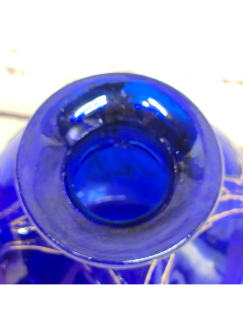 Vintage Cobalt Blue bohemian glass perfume bottle Hand-Painted Gold Floral - Picture 15 of 16